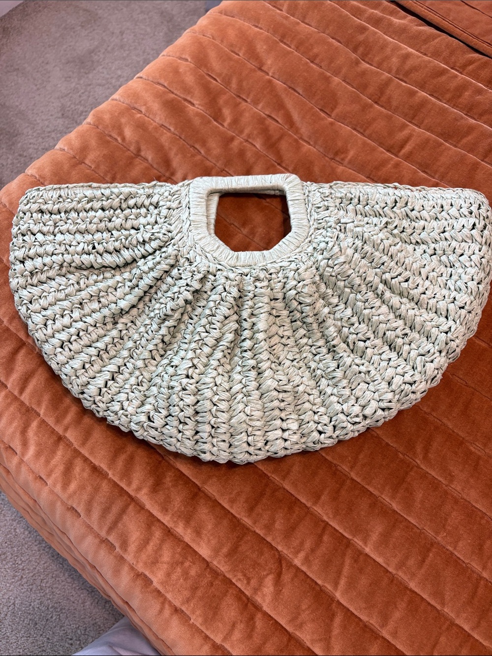 Square handle Semi-circle straw bag light green